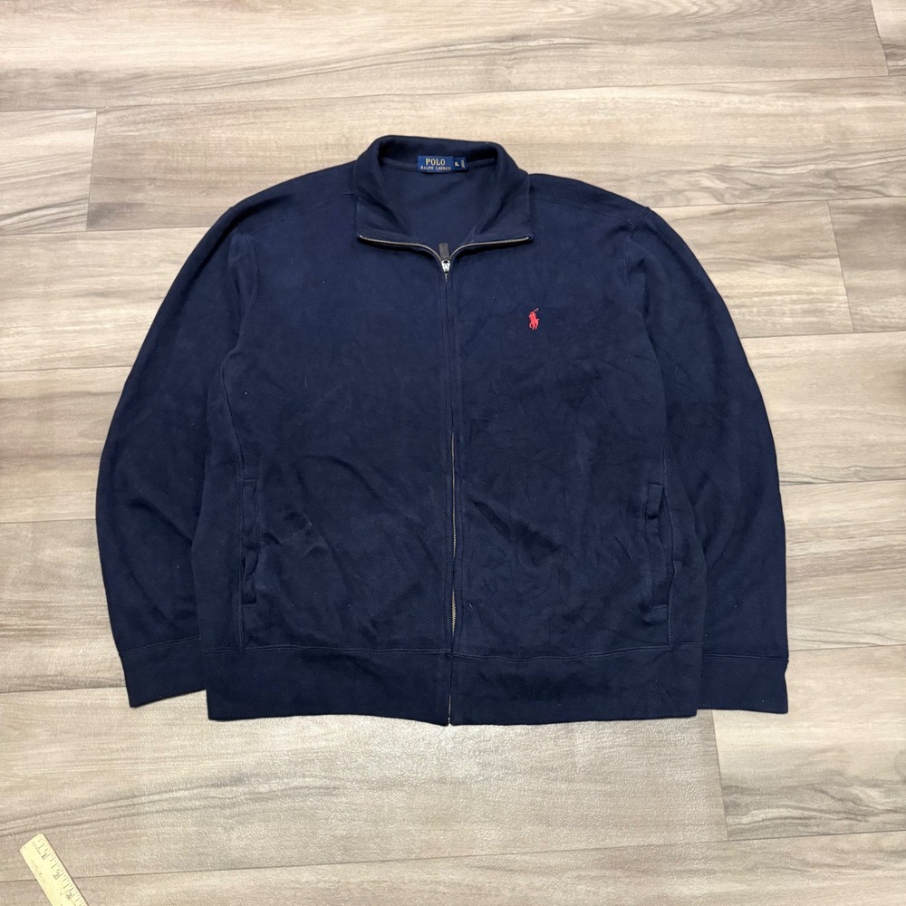 Polo Ralph Lauren Mens Full Zip Sweatshirt Black Red Pony Logo XL Mock Neck